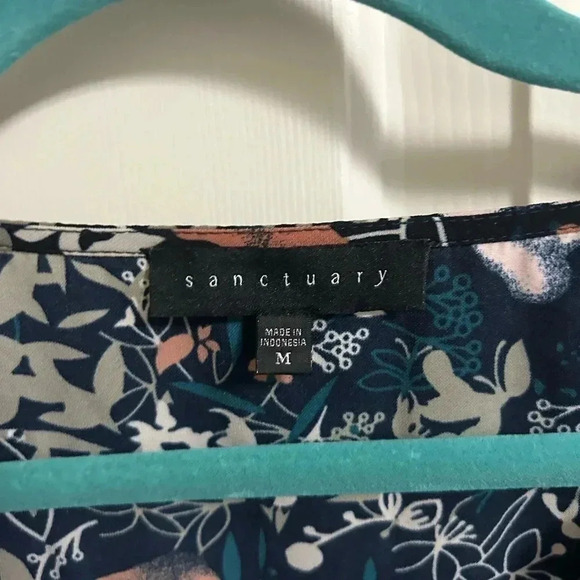 Sanctuary Blouse Blue V Neck Bell Long Sleeve Floral Medium - Picture 2 of 5